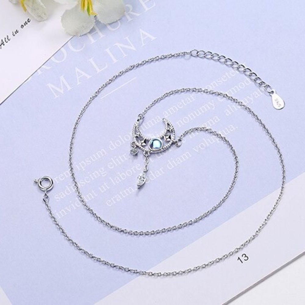 NEW Silver Colorful Moonstone Clavicle Chain Necklace - Picture 7 of 9